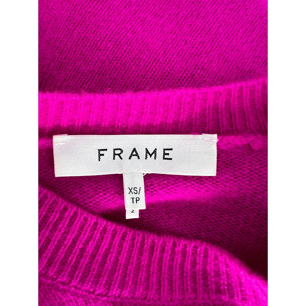 FRAME Frankie Ruched Sleeve Cashmere Sweater Magenta Puff Sleeve Knit XS - Picture 8 of 13